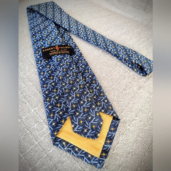 90's Vintage Robert Talbott x Nordstrom Blue & Yellow Tie, Hand Sewn in the USA - Picture 5 of 8